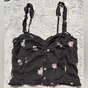 Abercrombie & Fitch Black Floral Crop Top